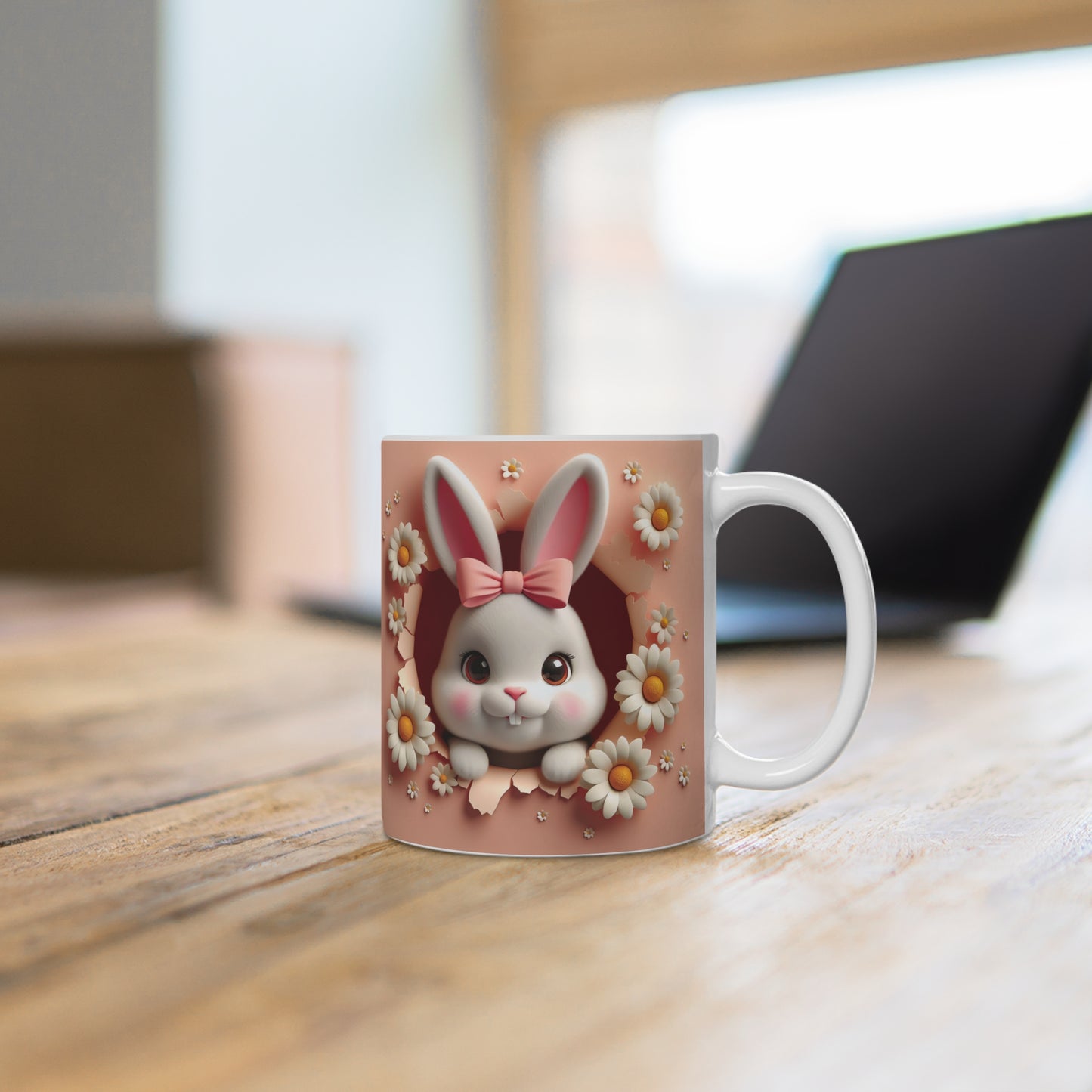 Cute Bunny Daisy Ceramic Mug — Easter Bunny Coffee Cup