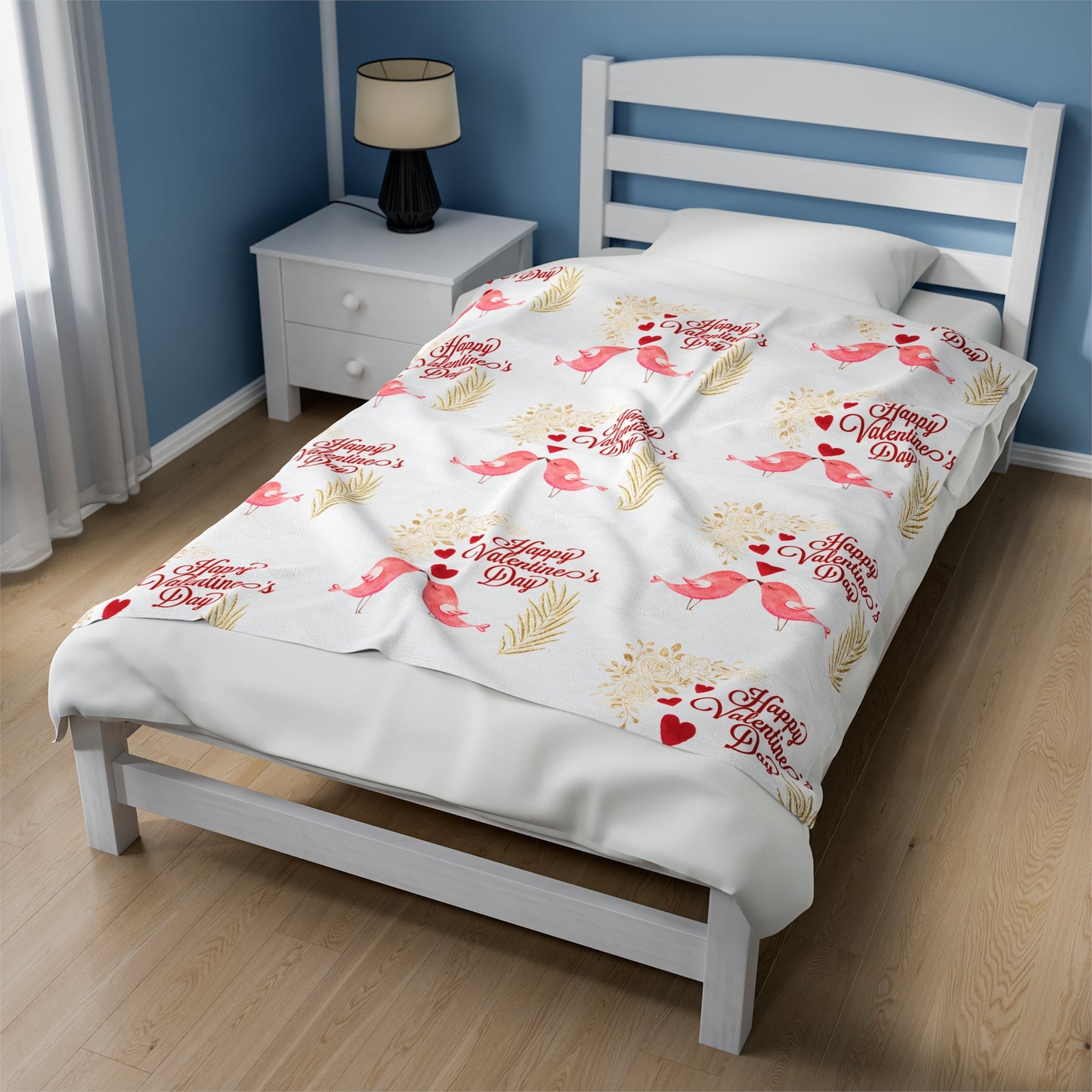 Cozy Valentine's Day Velveteen Plush Blanket with Cute Birds - NLG Studio Design