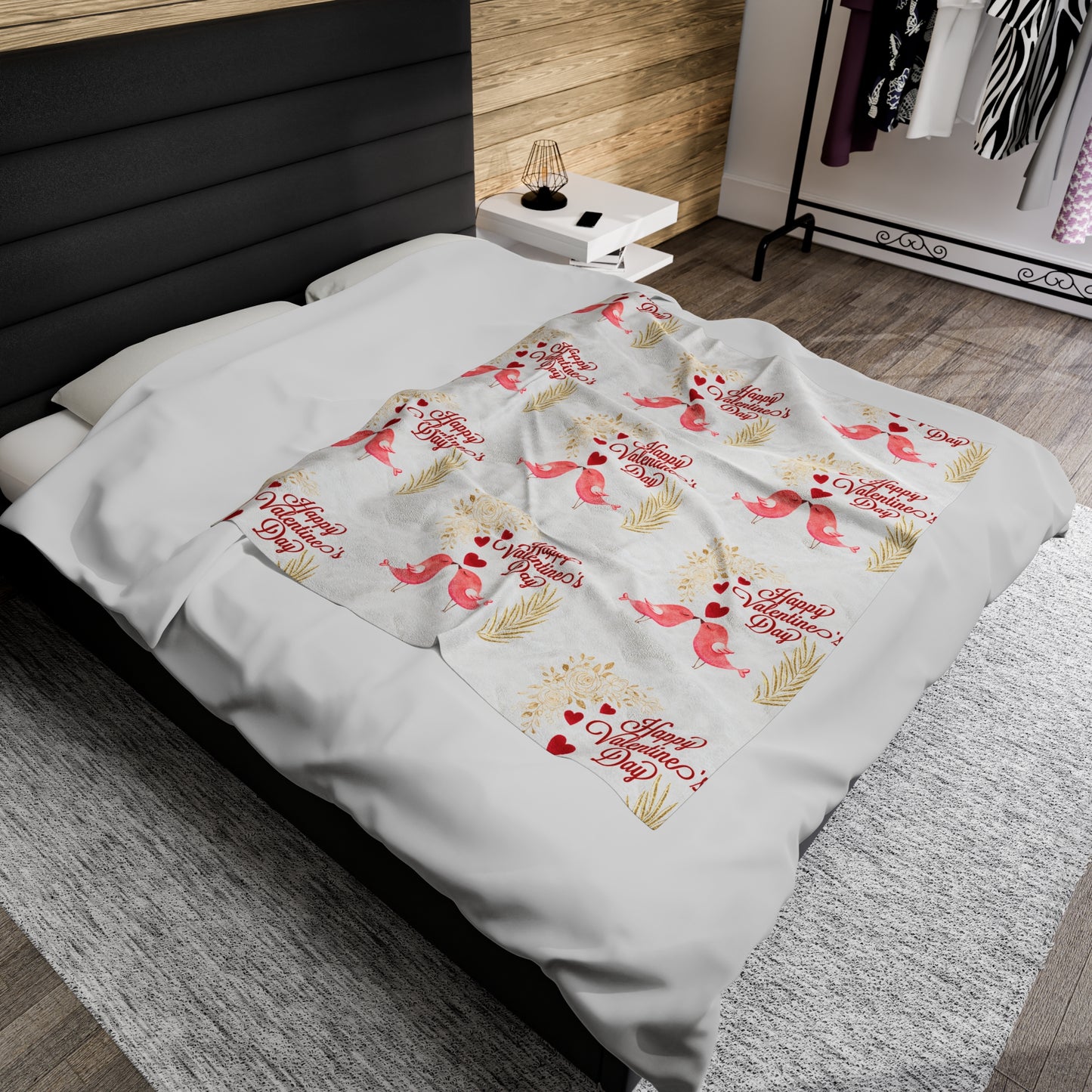 Cozy Valentine's Day Velveteen Plush Blanket with Cute Birds - NLG Studio Design