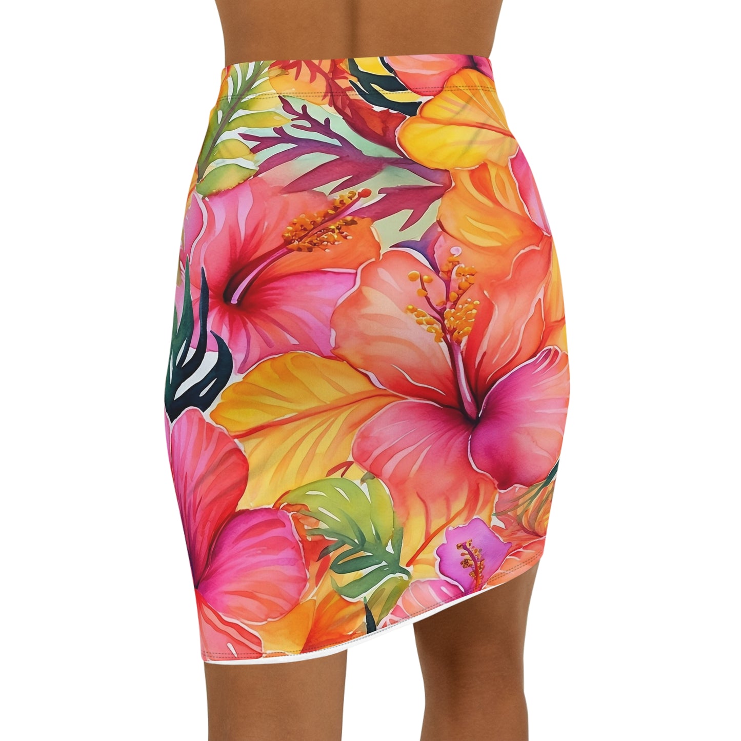 Tropical Floral Women's Mid-Waist Pencil Skirt - Summer Vibes & Party Ready - NLG Studio Design