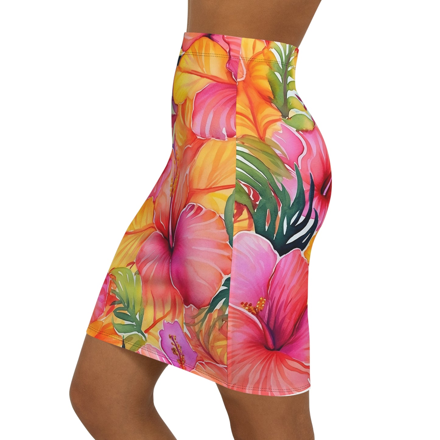 Tropical Floral Women's Mid-Waist Pencil Skirt - Summer Vibes & Party Ready - NLG Studio Design