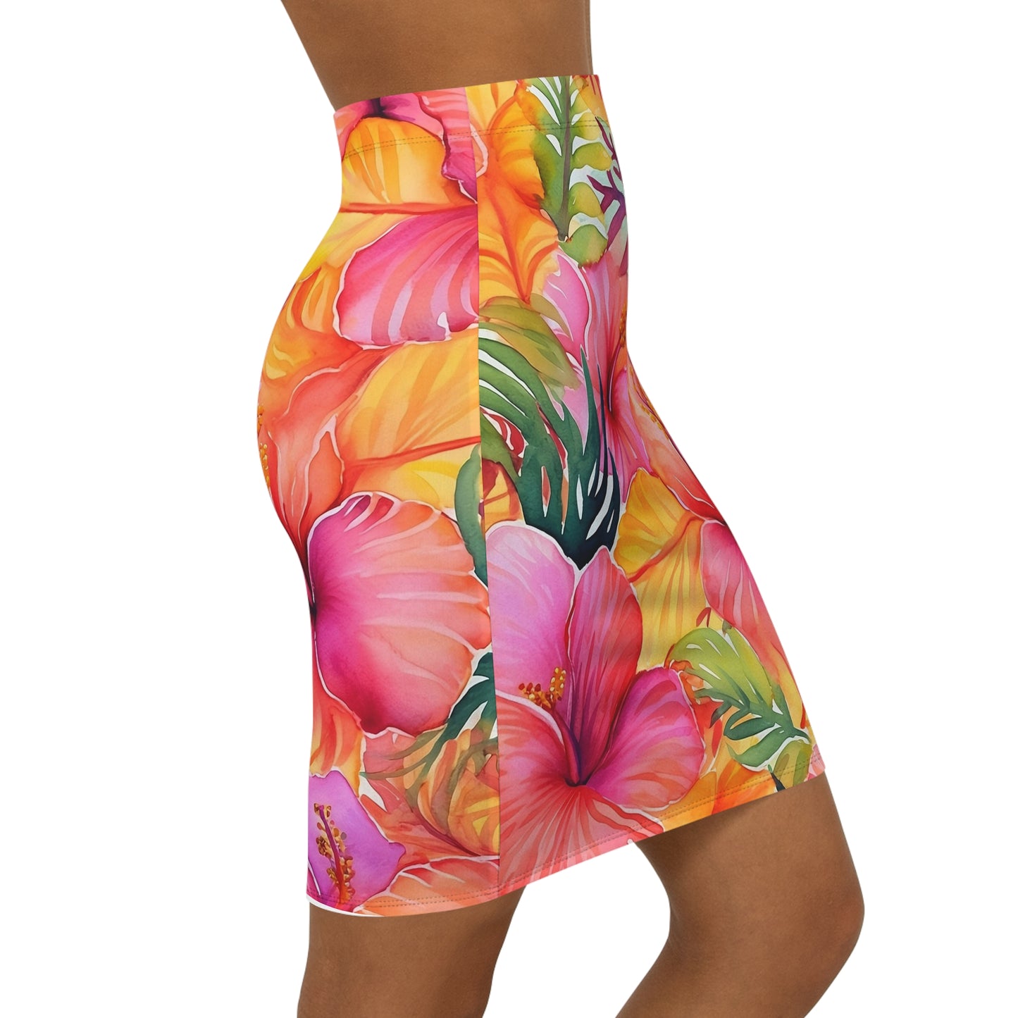Tropical Floral Women's Mid-Waist Pencil Skirt - Summer Vibes & Party Ready - NLG Studio Design