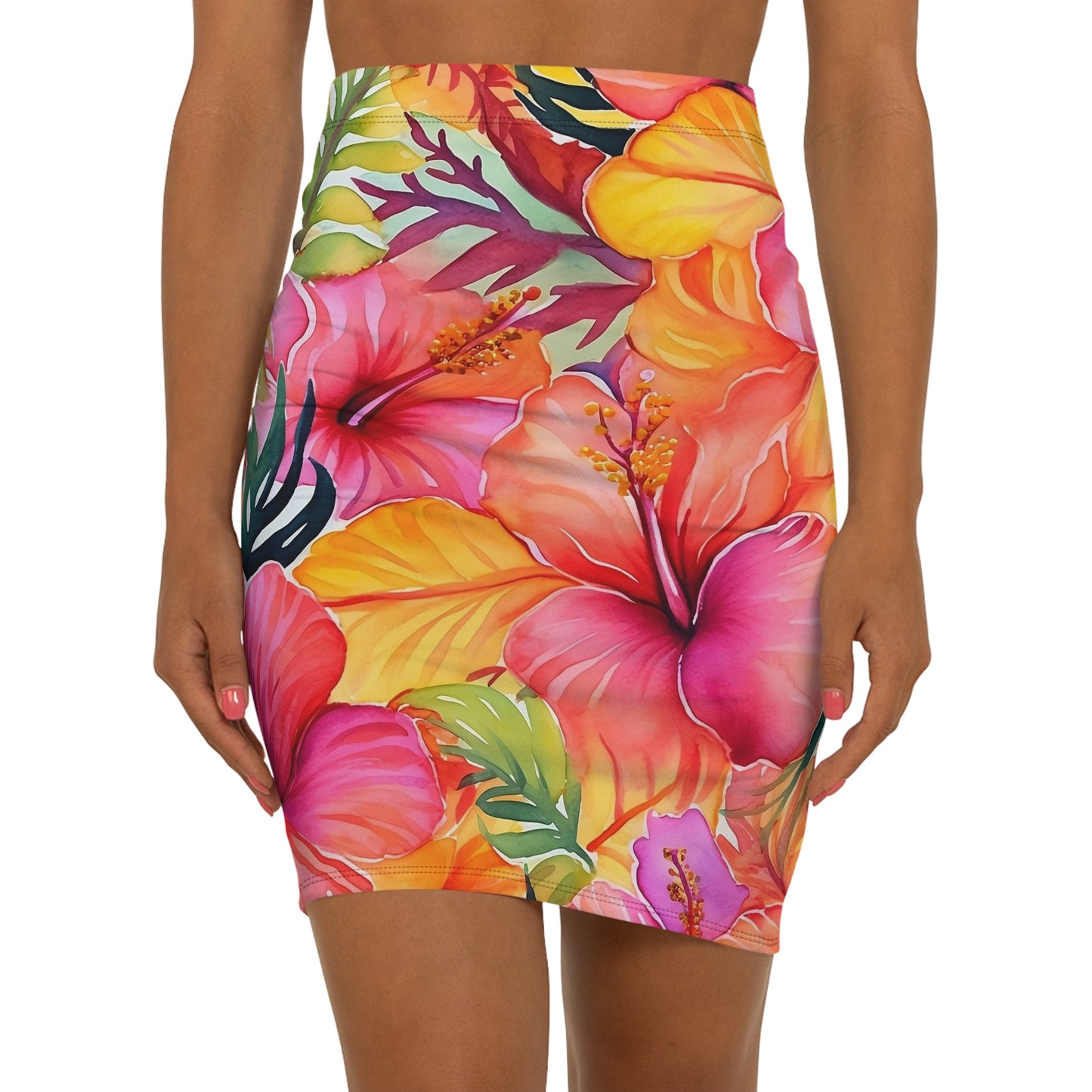 Tropical Floral Women's Mid-Waist Pencil Skirt - Summer Vibes & Party Ready - NLG Studio Design