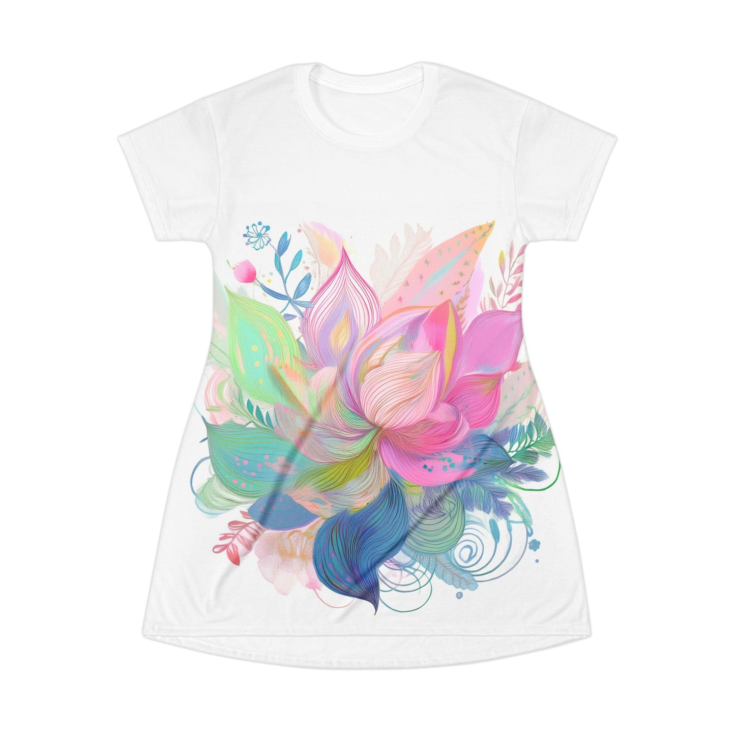 Floral Bliss T-Shirt Dress - Vibrant Botanical Print for Casual Style - NLG Studio Design