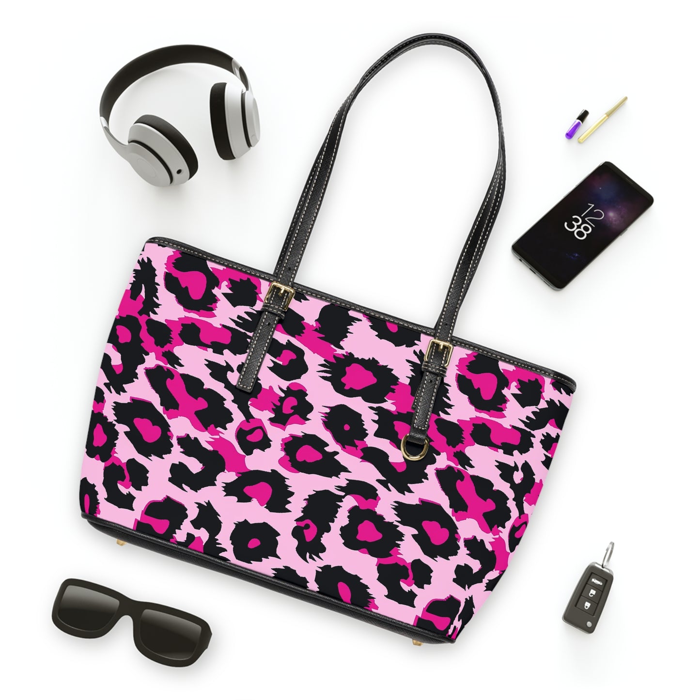 Chic Pink Leopard Print PU Leather Shoulder Bag | Stylish Tote for Women - NLG Studio Design