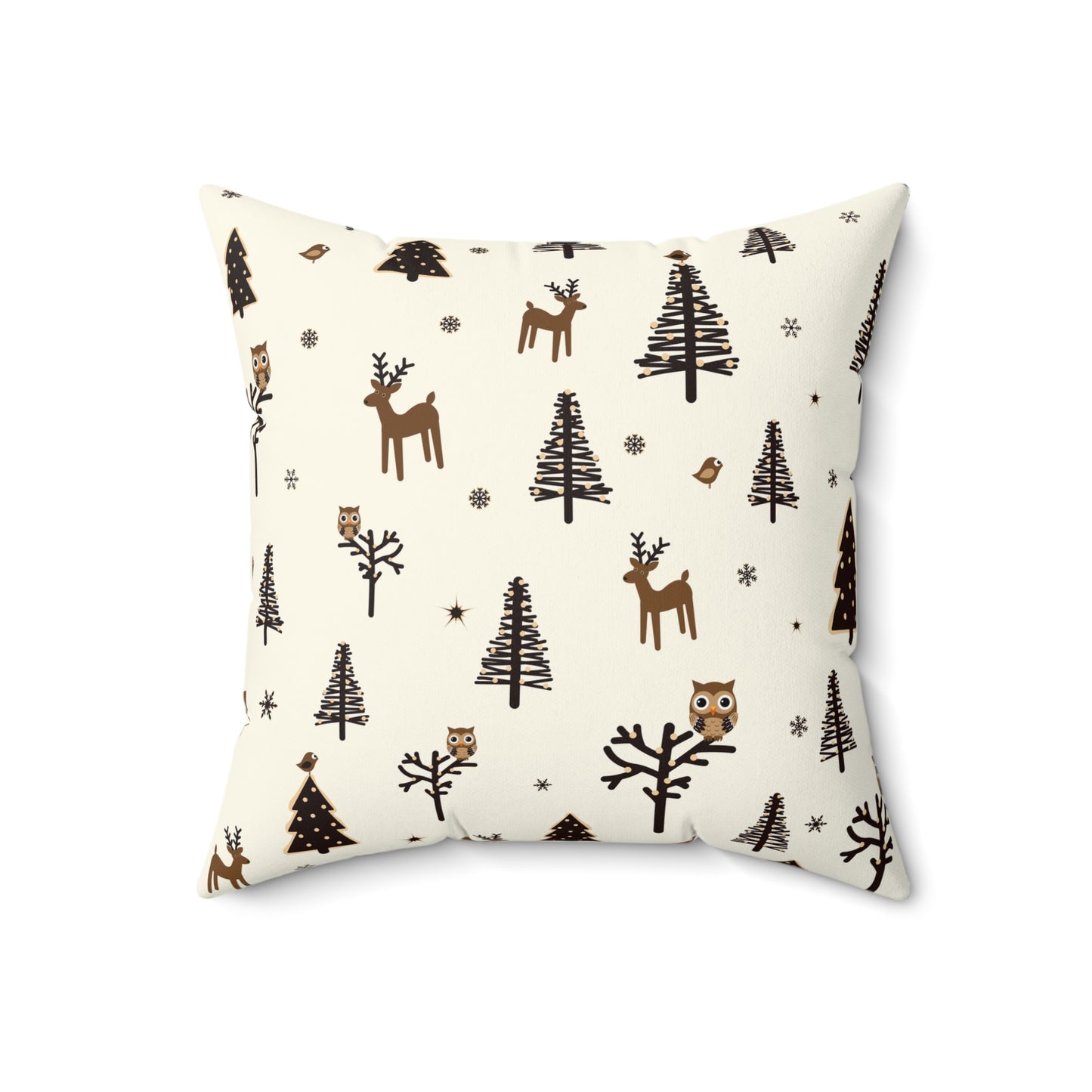 Cozy Holiday Square Pillow with Reindeer and Trees Design - NLG Studio Design