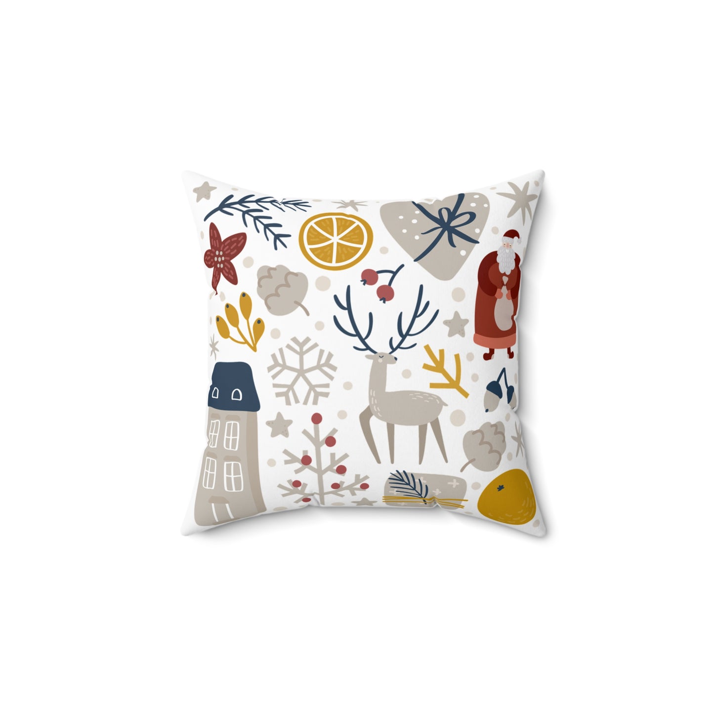 Festive Holiday Decorative Pillow with Santa and Reindeer - NLG Studio Design