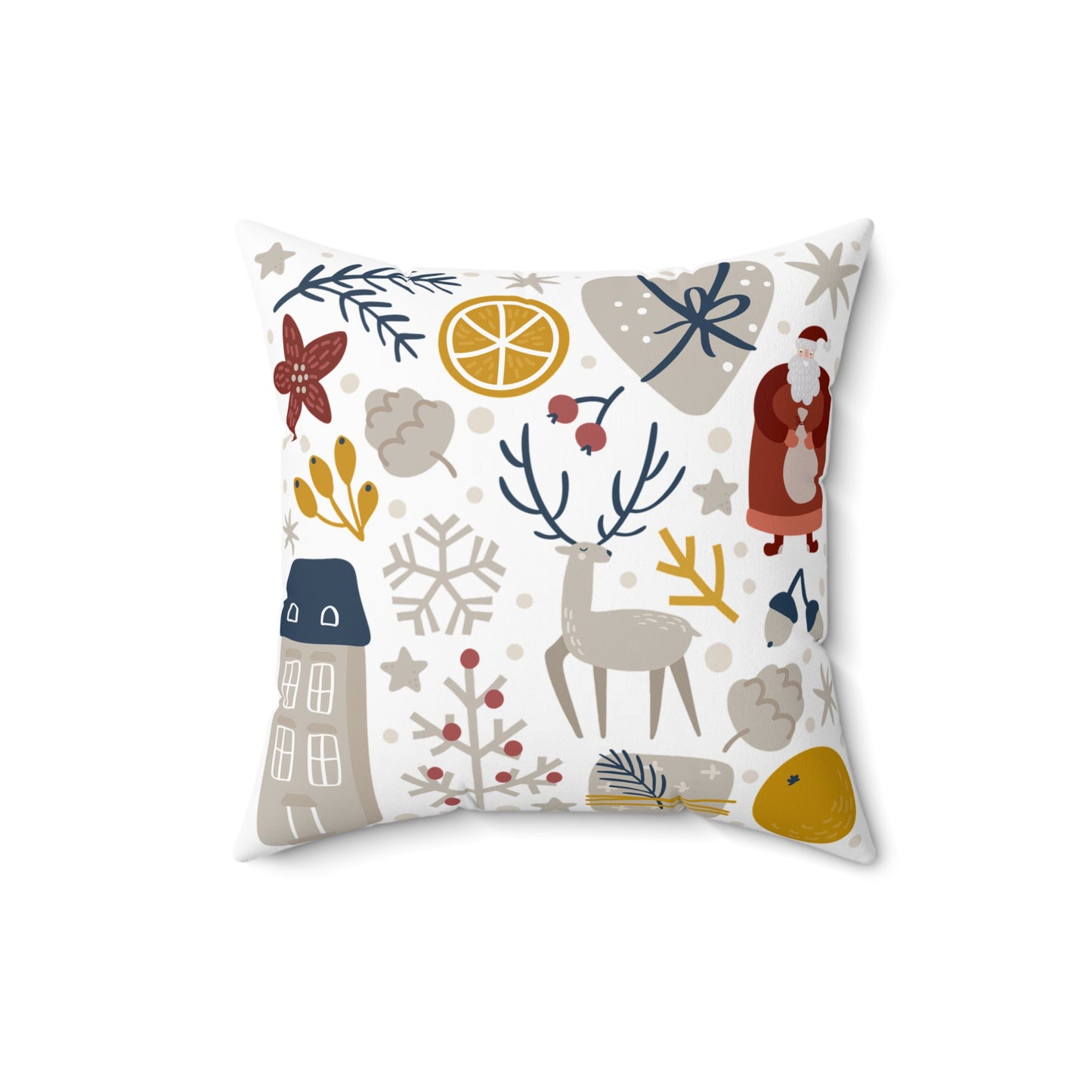 Festive Holiday Decorative Pillow with Santa and Reindeer - NLG Studio Design