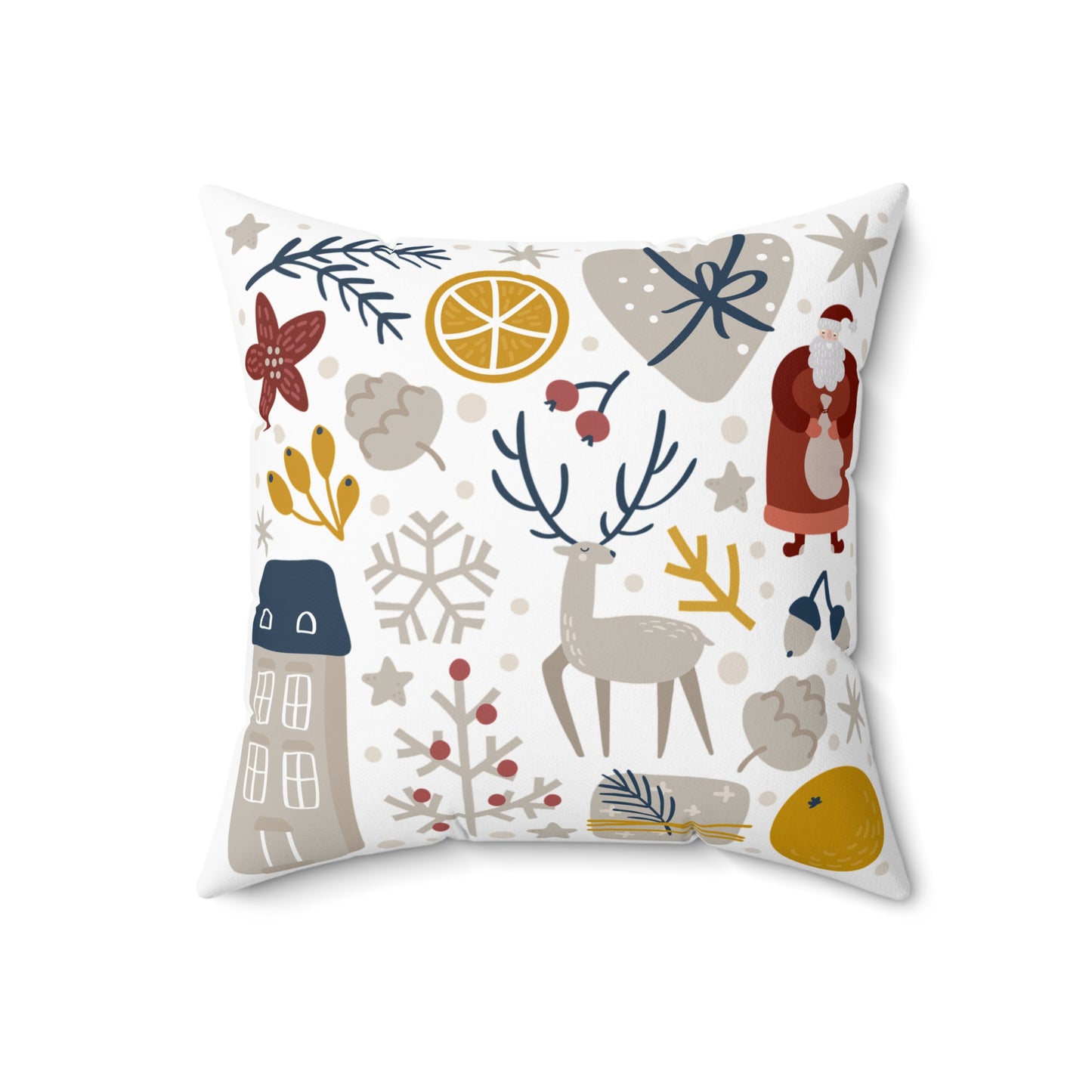 Festive Holiday Decorative Pillow with Santa and Reindeer - NLG Studio Design