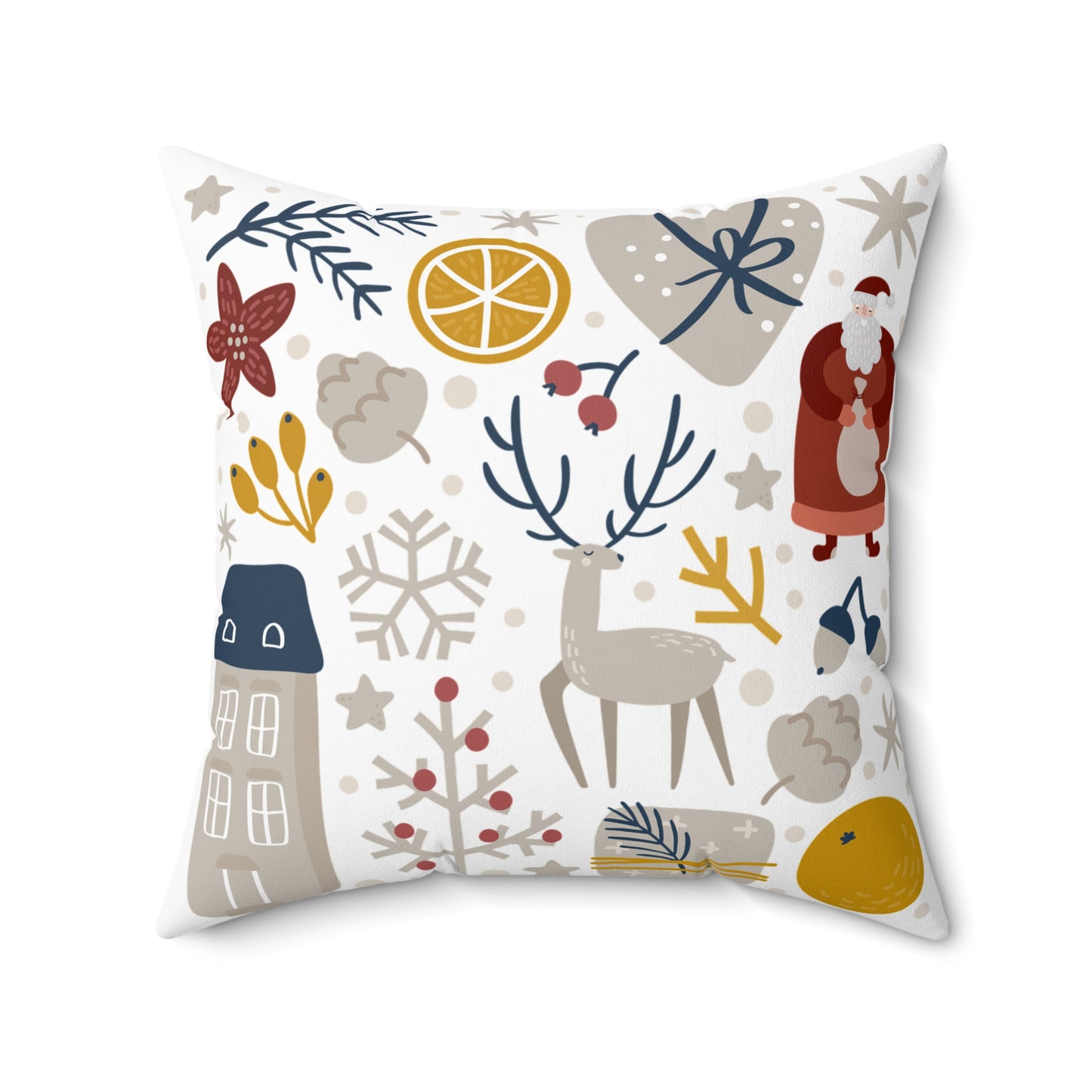 Festive Holiday Decorative Pillow with Santa and Reindeer - NLG Studio Design