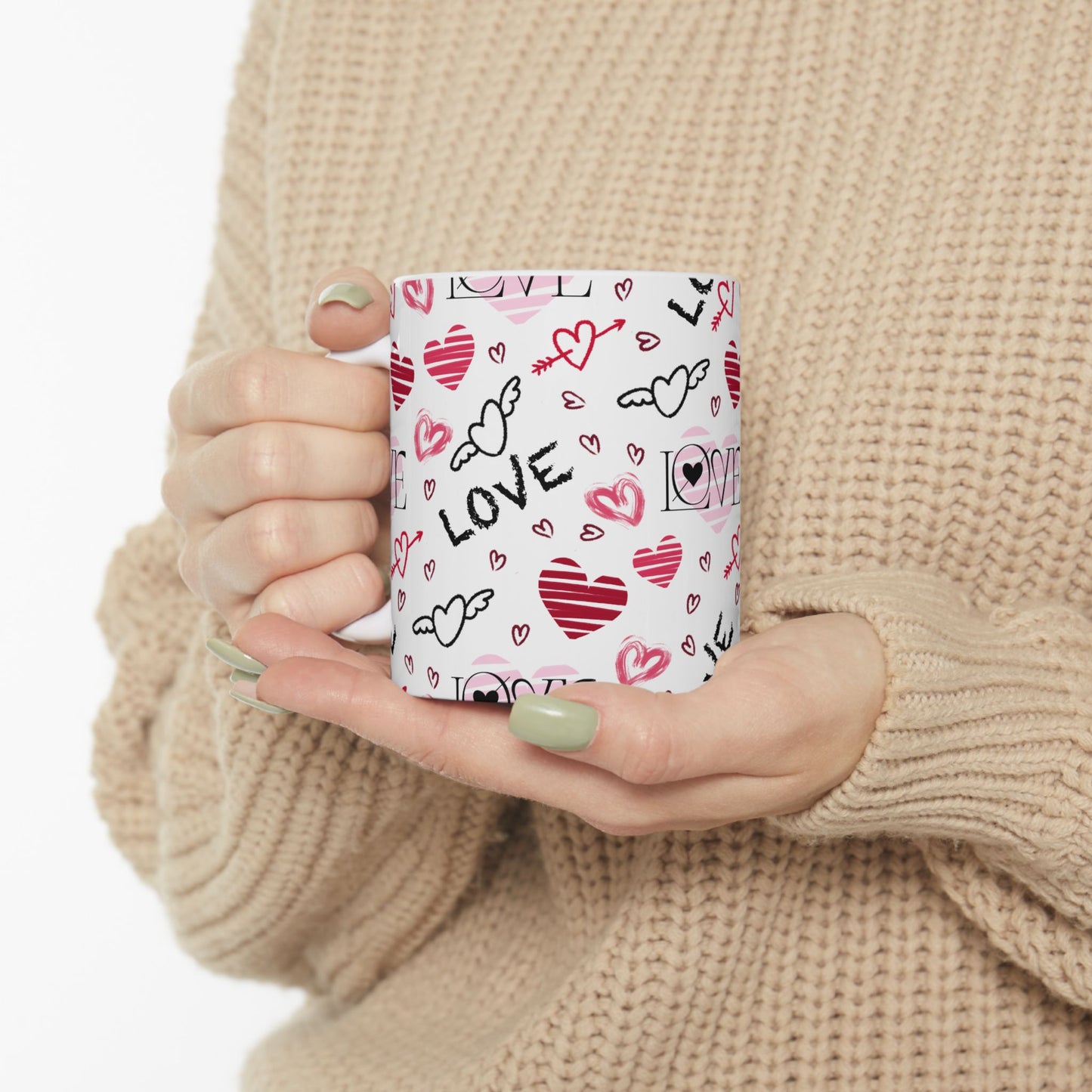 Love Hearts Ceramic Mug - Perfect Gift for Valentine's Day, Anniversaries & Daily Use - NLG Studio Design