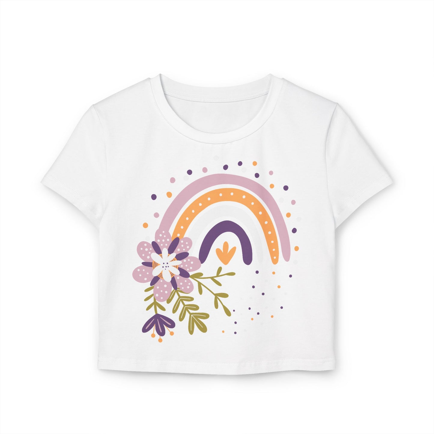 Floral Rainbow Women's Baby Tee - Cute & Casual Summer Top - NLG Studio Design