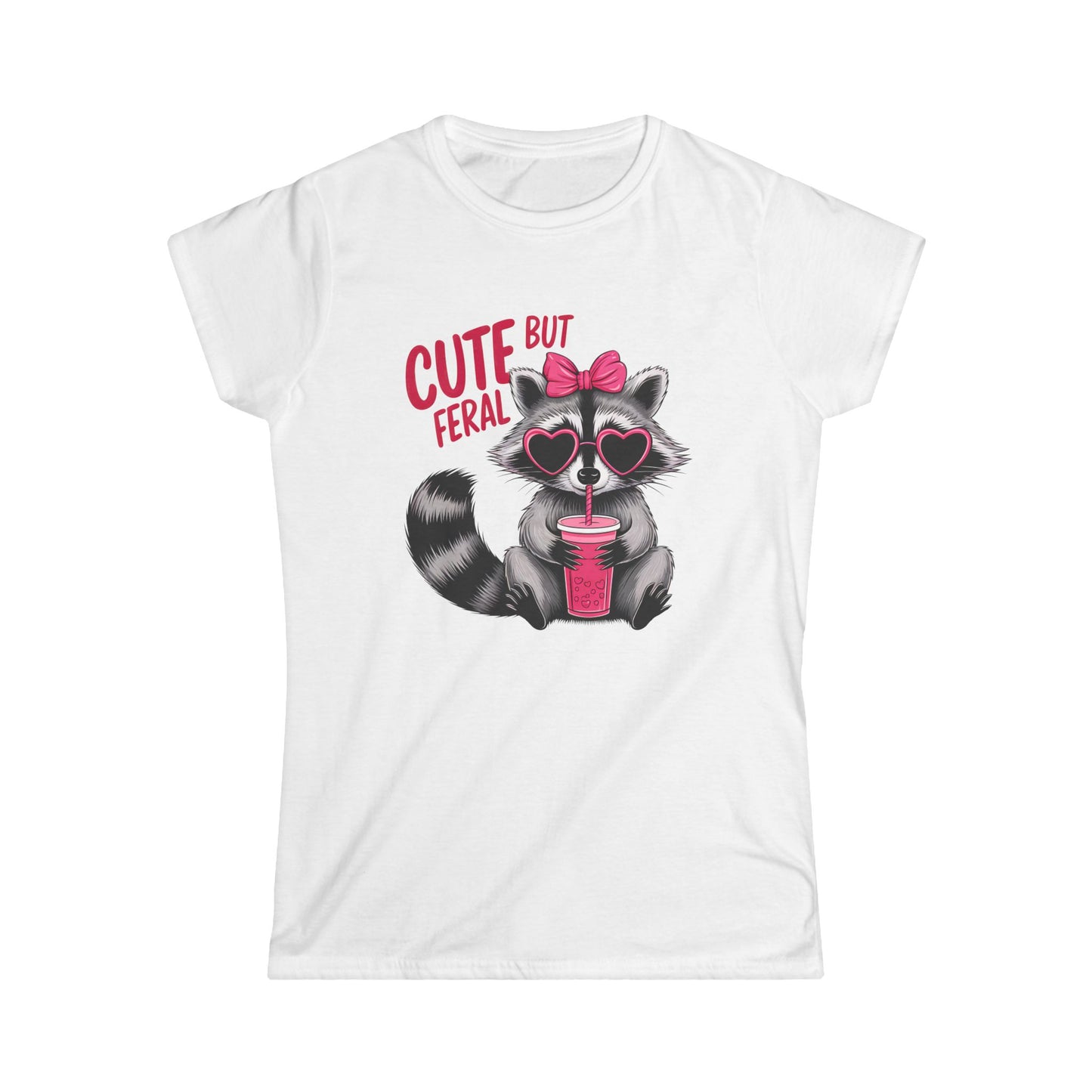Cute But Feral Women's Softstyle Tee - Playful Raccoon Design - NLG Studio Design