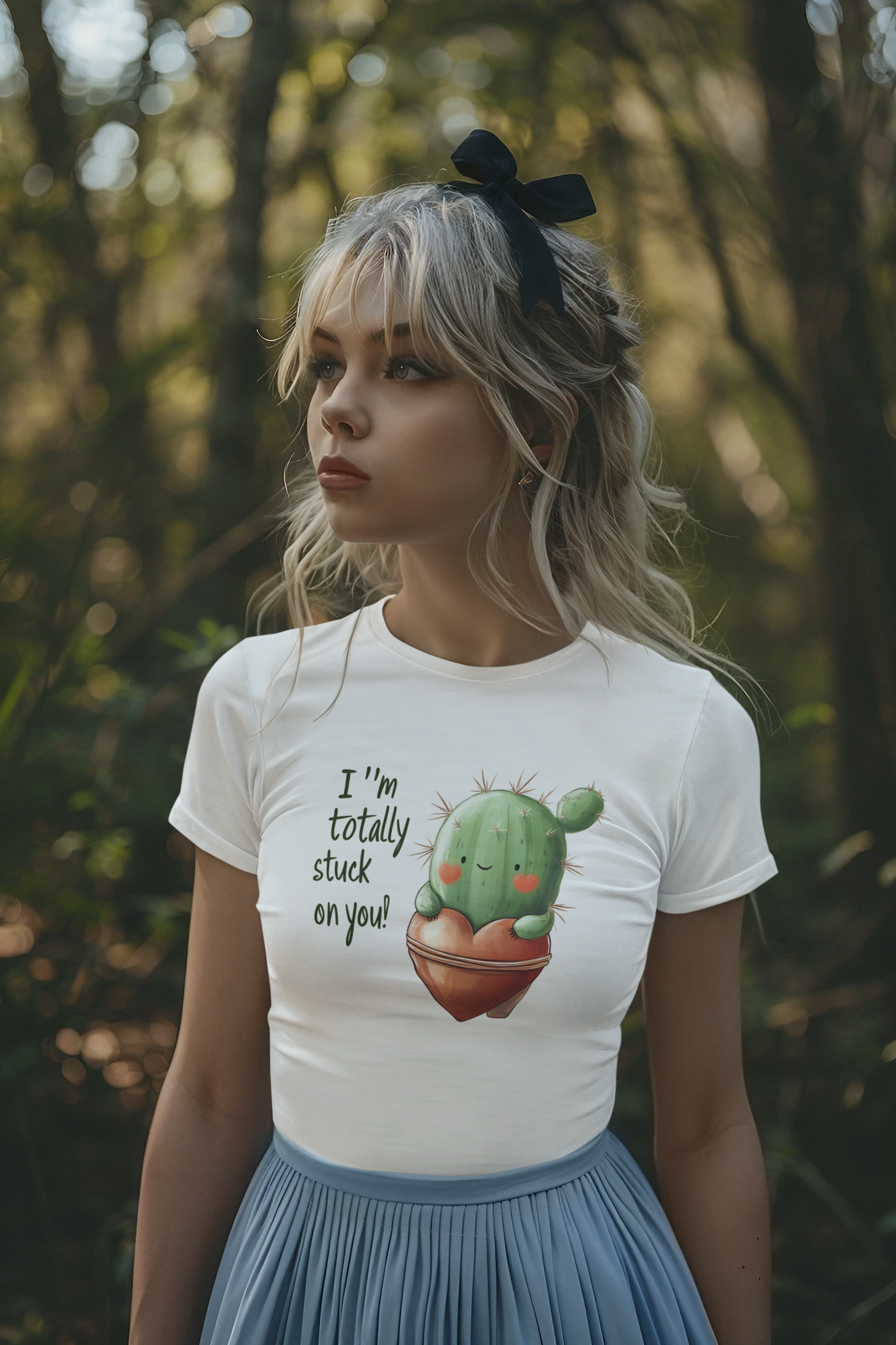 Cute Cactus Women's Softstyle Tee - "I'm Totally Stuck on You" Inspirational Shirt - NLG Studio Design