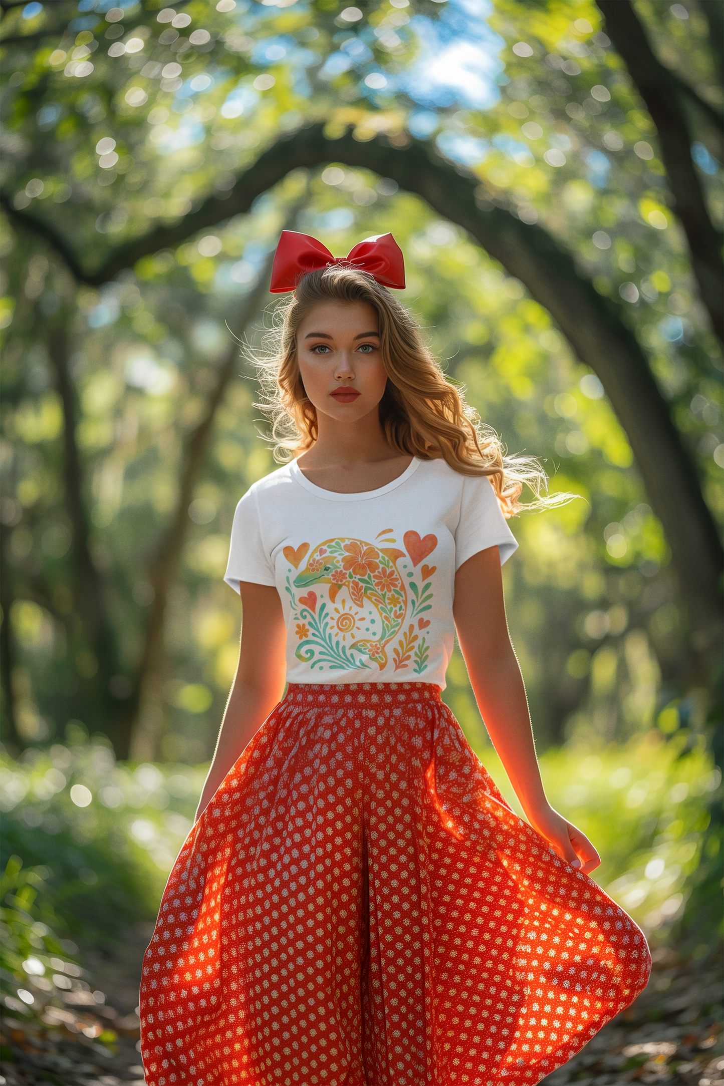 Vibrant Floral Dolphin Tee | Women's Summer Style, Beach Wear, Gift for Aquatic Lovers, Eco-Friendly Cotton, Nature Inspired