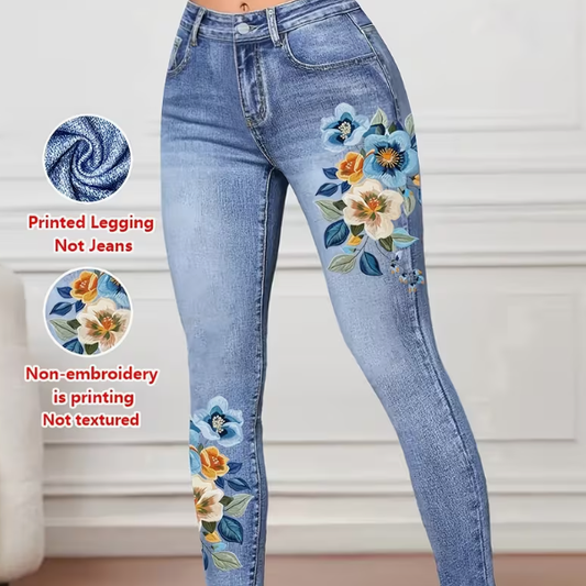 Printed Legging - Not Denim Fabric Women's Imitation Denim Tight Pants