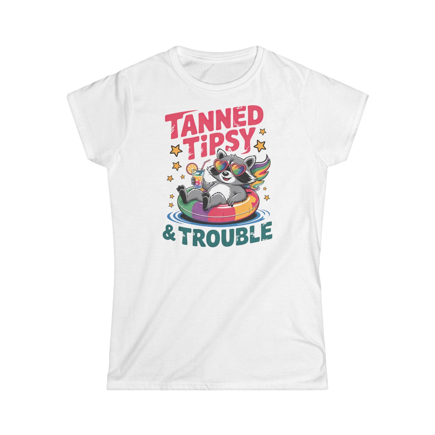 Tanned, Tipsy & Trouble Women's Softstyle Tee - Cute Summer Shirt, Fun Vacation Outfit, Gift for Friends, Party Tee, Beachwear