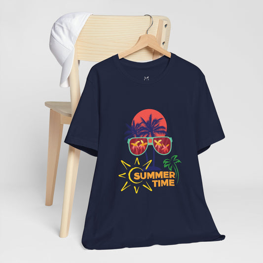 Summer Vibes Tee - 'SUMMER TIME' Graphic Shirt with Palm Trees and Sunglasses - NLG Studio Design