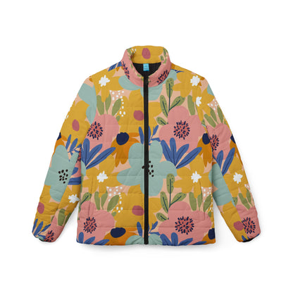 Floral Pattern Women’s Puffer Jacket – Colorful Spring Garden Print