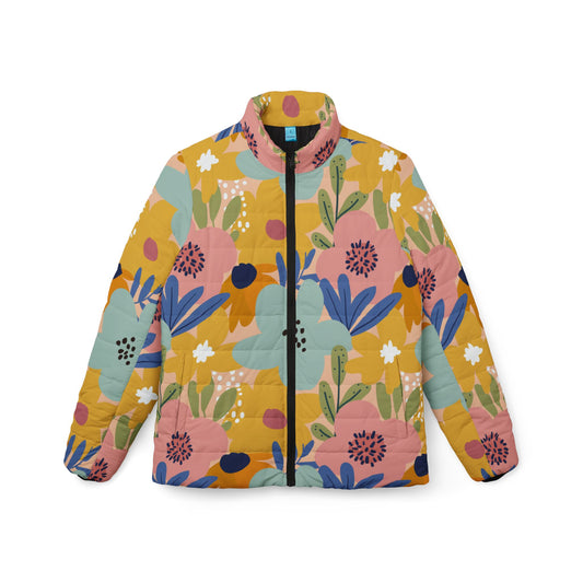 Floral Pattern Women’s Puffer Jacket – Colorful Spring Garden Print