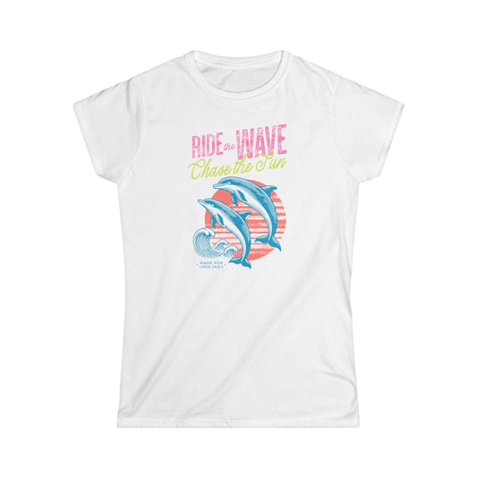 Women's Beach Vibe Tee - Ride the Wave Graphic, Summer Shirt, Gift for Ocean Lovers, Vacation Apparel, Pool Party Top