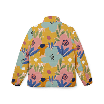 Floral Pattern Women’s Puffer Jacket – Colorful Spring Garden Print