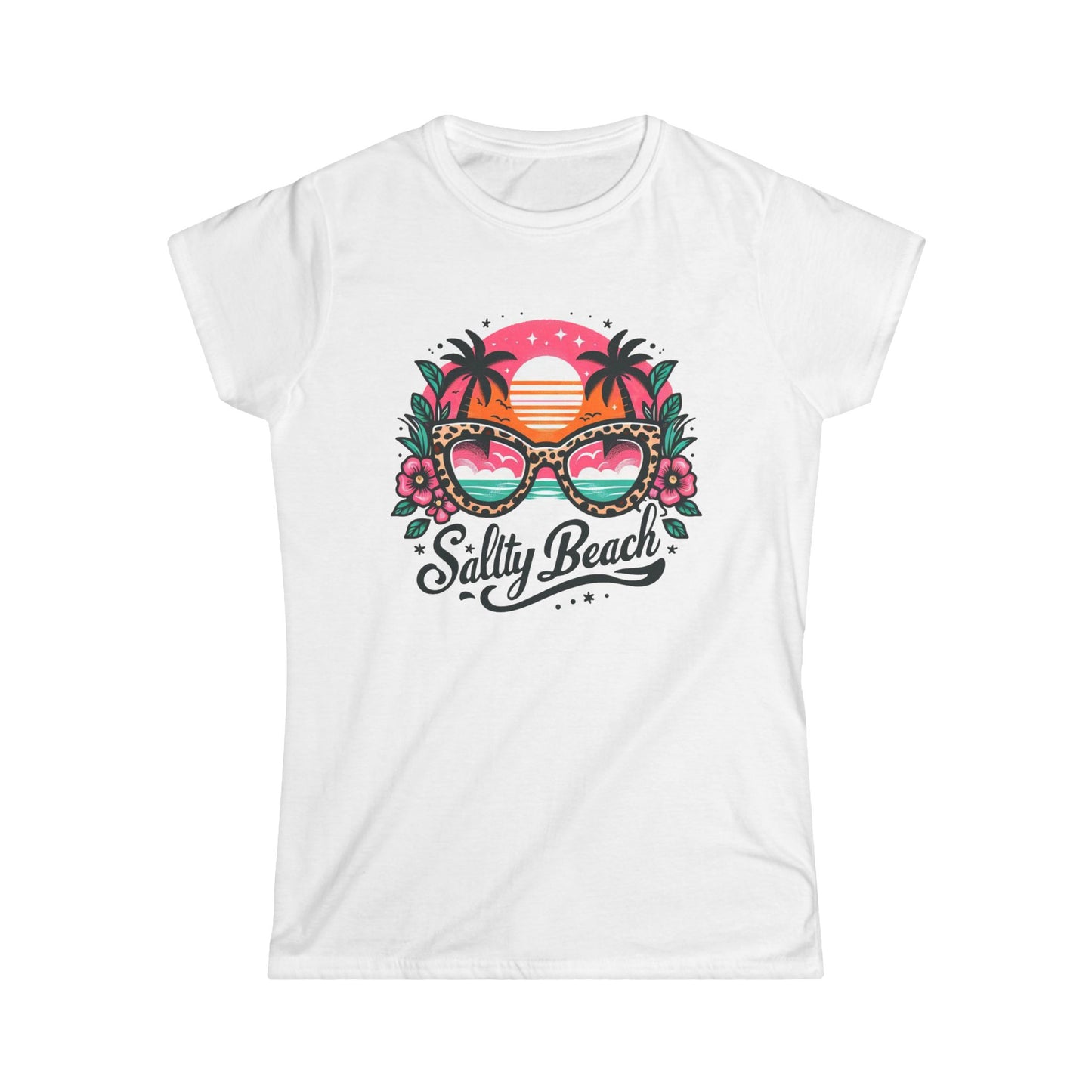 Salty Beach Women's Softstyle Tee | Summer Vibes T-Shirt, Tropical Apparel, Beachwear, Gift for Vacation Lovers, Fun Graphic Tee
