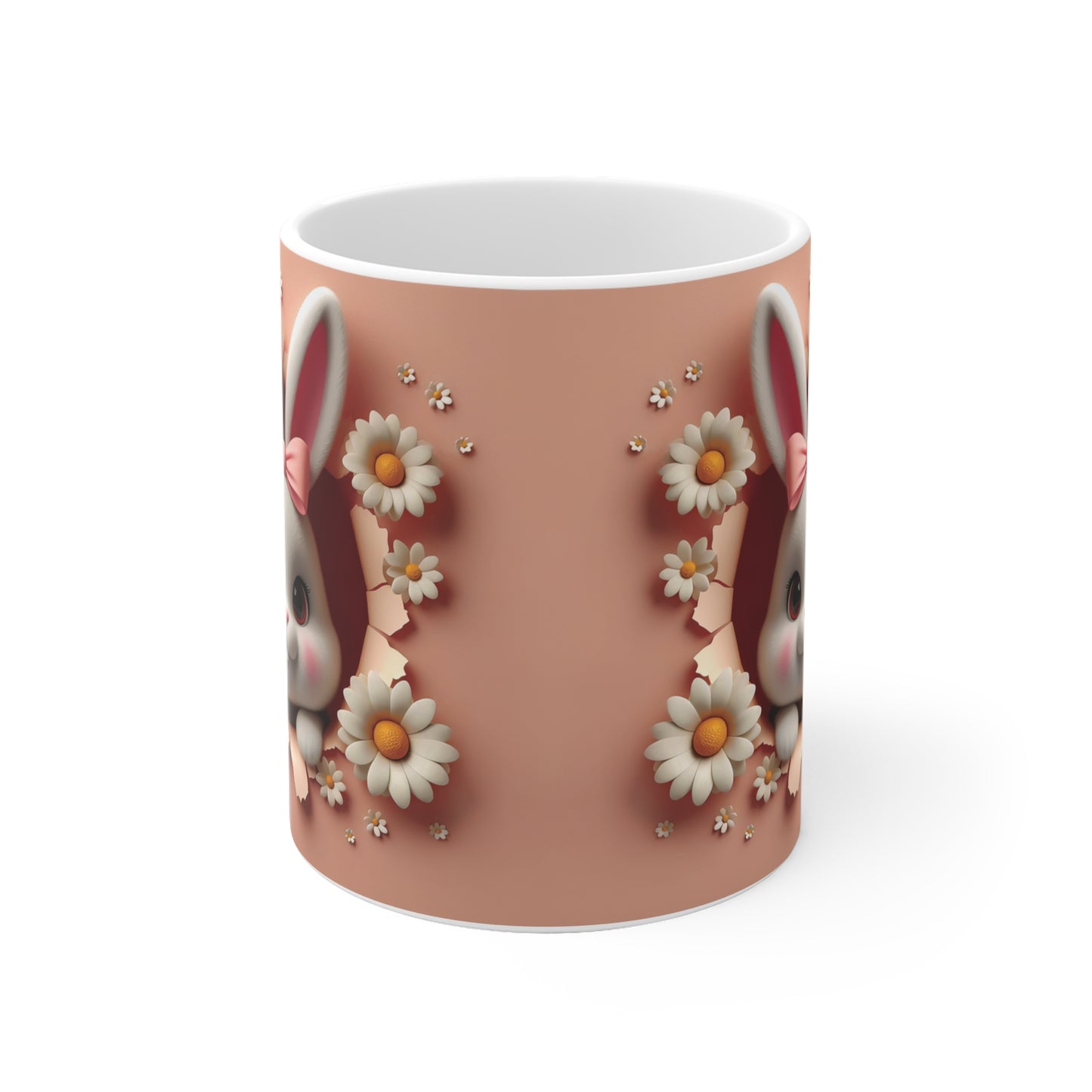Cute Bunny Daisy Ceramic Mug — Easter Bunny Coffee Cup