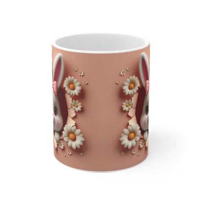 Cute Bunny Daisy Ceramic Mug — Easter Bunny Coffee Cup