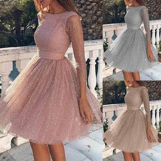 Fashion Long Sleeve High Waist Evening Dress for Women
