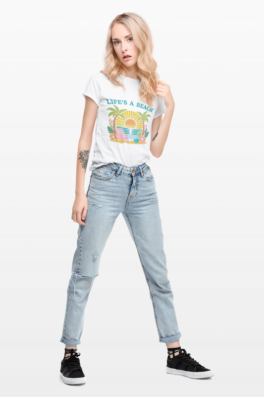Women's Summer Tee, Life's a Beach Graphic T-Shirt, Casual Beachwear, Vacation Shirt, Gift for Beach Lovers, Tropical Summer Vibes