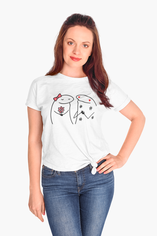 Cute Couple Drawing Women's Softstyle Tee, Love Shirt, Gift for Her, Valentine's Day Tee, Relationship Humor