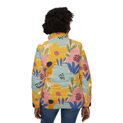 Floral Pattern Women’s Puffer Jacket – Colorful Spring Garden Print
