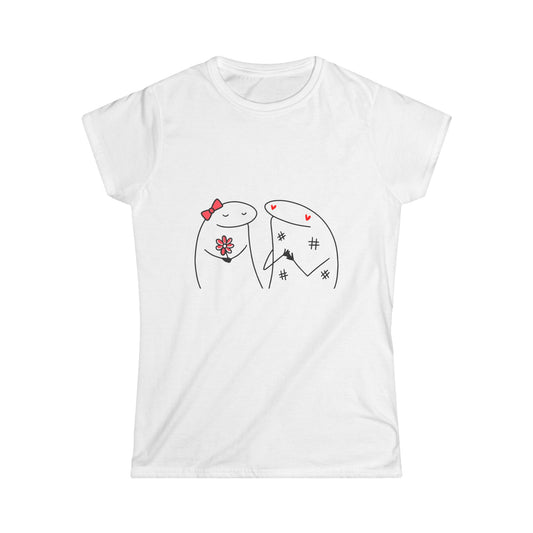 Cute Couple Drawing Women's Softstyle Tee, Love Shirt, Gift for Her, Valentine's Day Tee, Relationship Humor