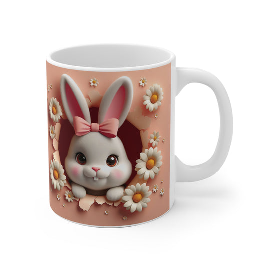 Cute Bunny Daisy Ceramic Mug — Easter Bunny Coffee Cup