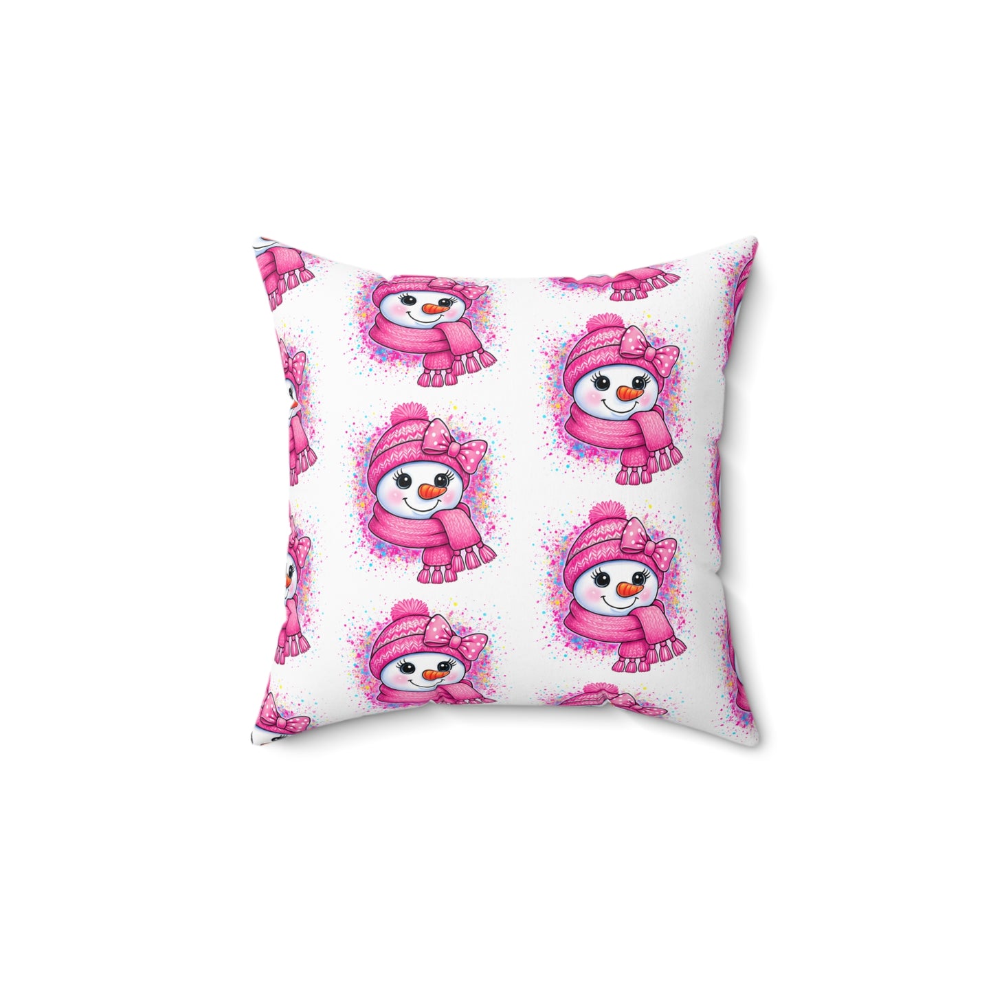 Pink Snowman Throw Pillow — Cute Winter Holiday Decorative Cushion