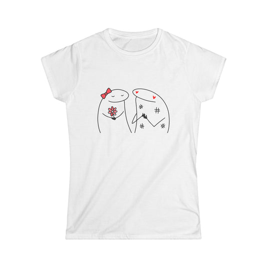 Cute Couple Drawing Women's Softstyle Tee, Love Shirt, Gift for Her, Valentine's Day Tee, Relationship Humor