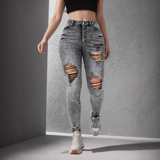 High-Street Style Personalized Ripped Womens Jeans