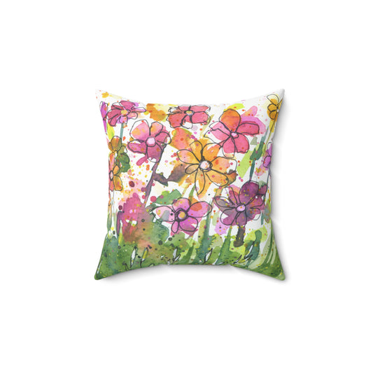 Colorful Floral Watercolor Pillow - Vibrant Spring Decor - NLG Studio Design