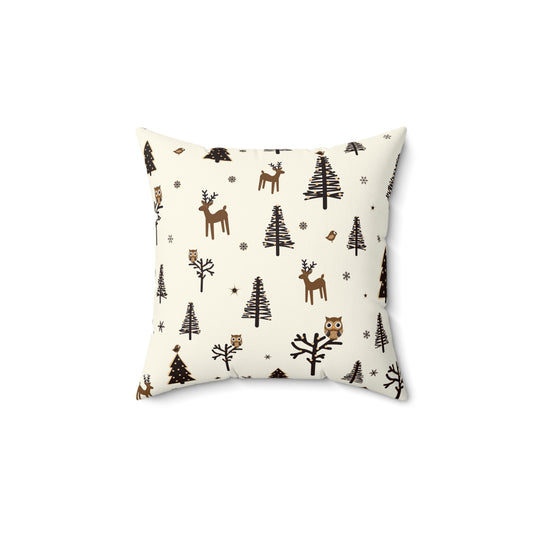 Cozy Holiday Square Pillow with Reindeer and Trees Design - NLG Studio Design