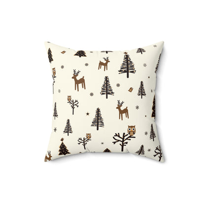 Cozy Holiday Square Pillow with Reindeer and Trees Design - NLG Studio Design