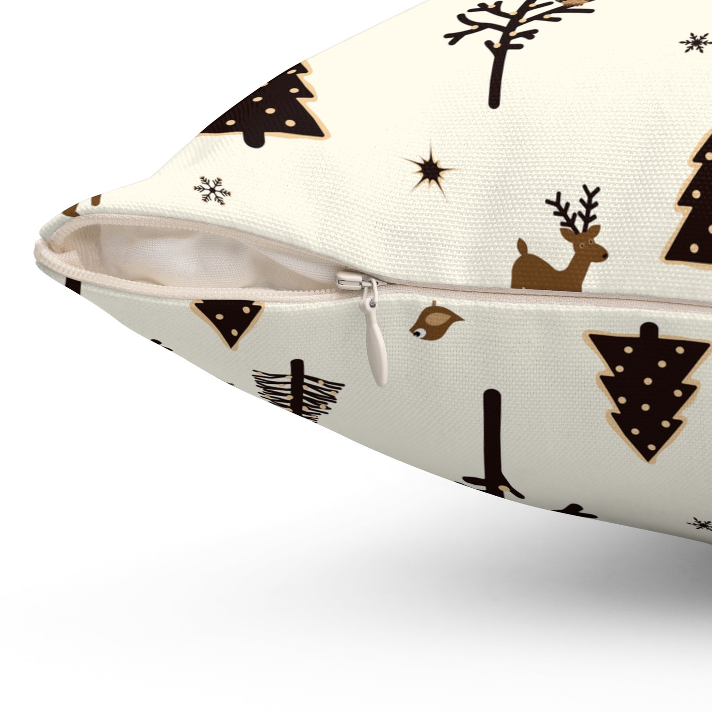 Cozy Holiday Square Pillow with Reindeer and Trees Design - NLG Studio Design