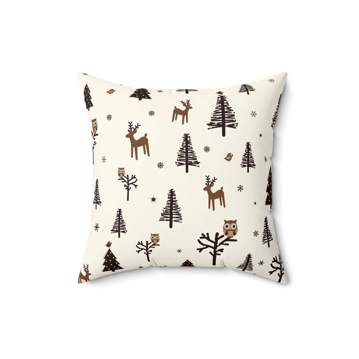Cozy Holiday Square Pillow with Reindeer and Trees Design - NLG Studio Design