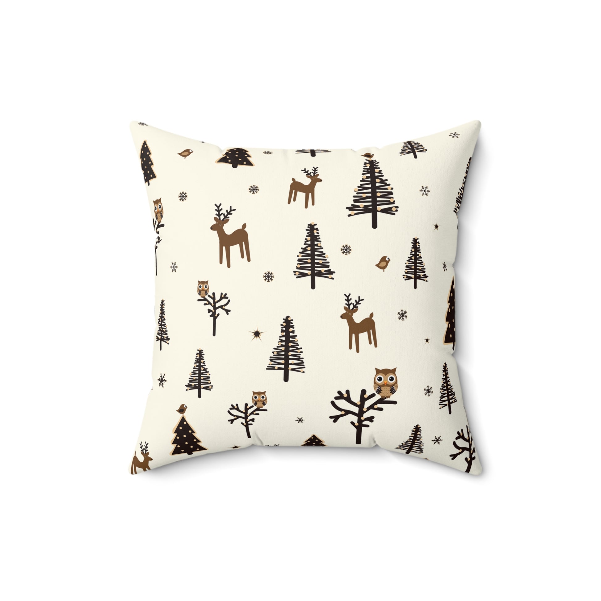Cozy Holiday Square Pillow with Reindeer and Trees Design - NLG Studio Design