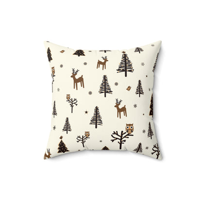 Cozy Holiday Square Pillow with Reindeer and Trees Design - NLG Studio Design
