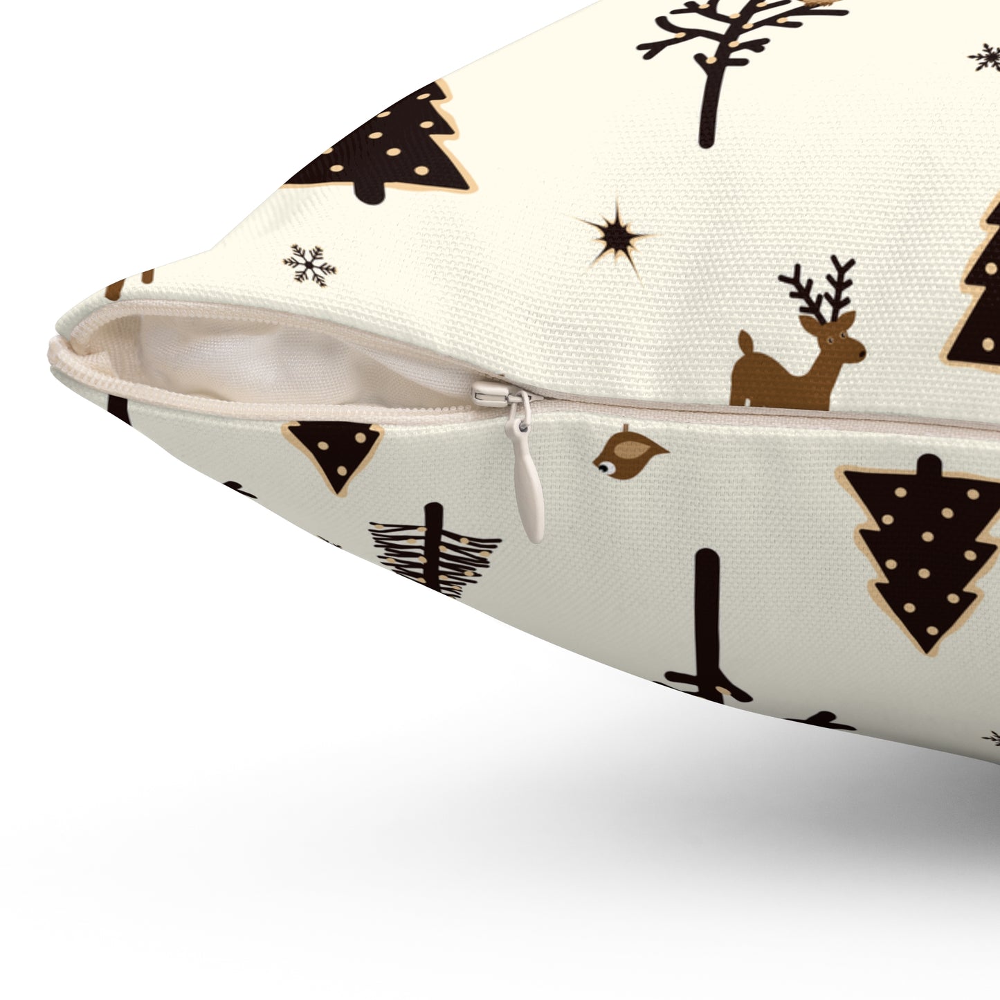 Cozy Holiday Square Pillow with Reindeer and Trees Design - NLG Studio Design