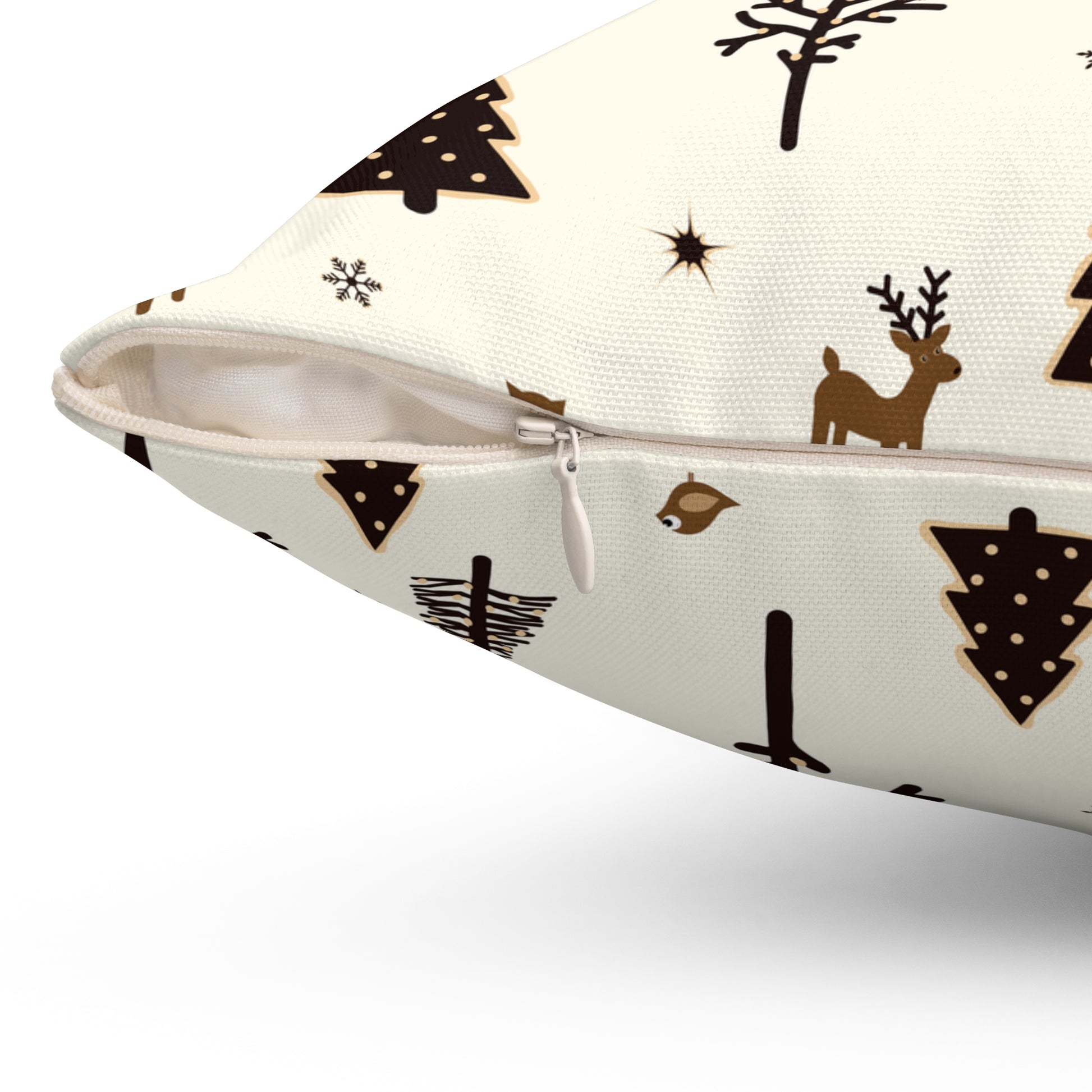 Cozy Holiday Square Pillow with Reindeer and Trees Design - NLG Studio Design