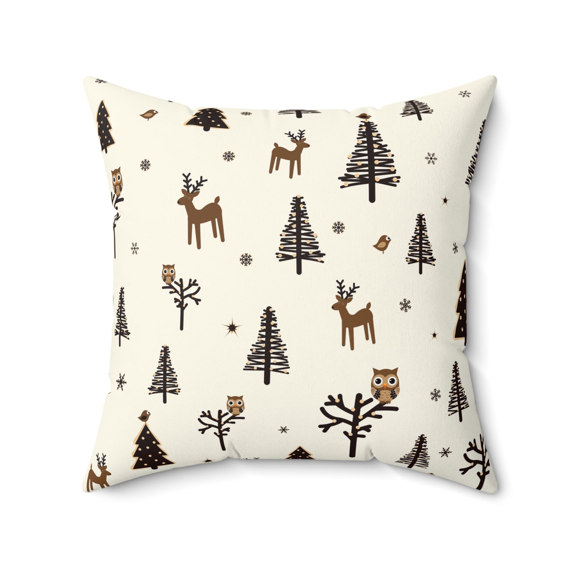 Cozy Holiday Square Pillow with Reindeer and Trees Design - NLG Studio Design