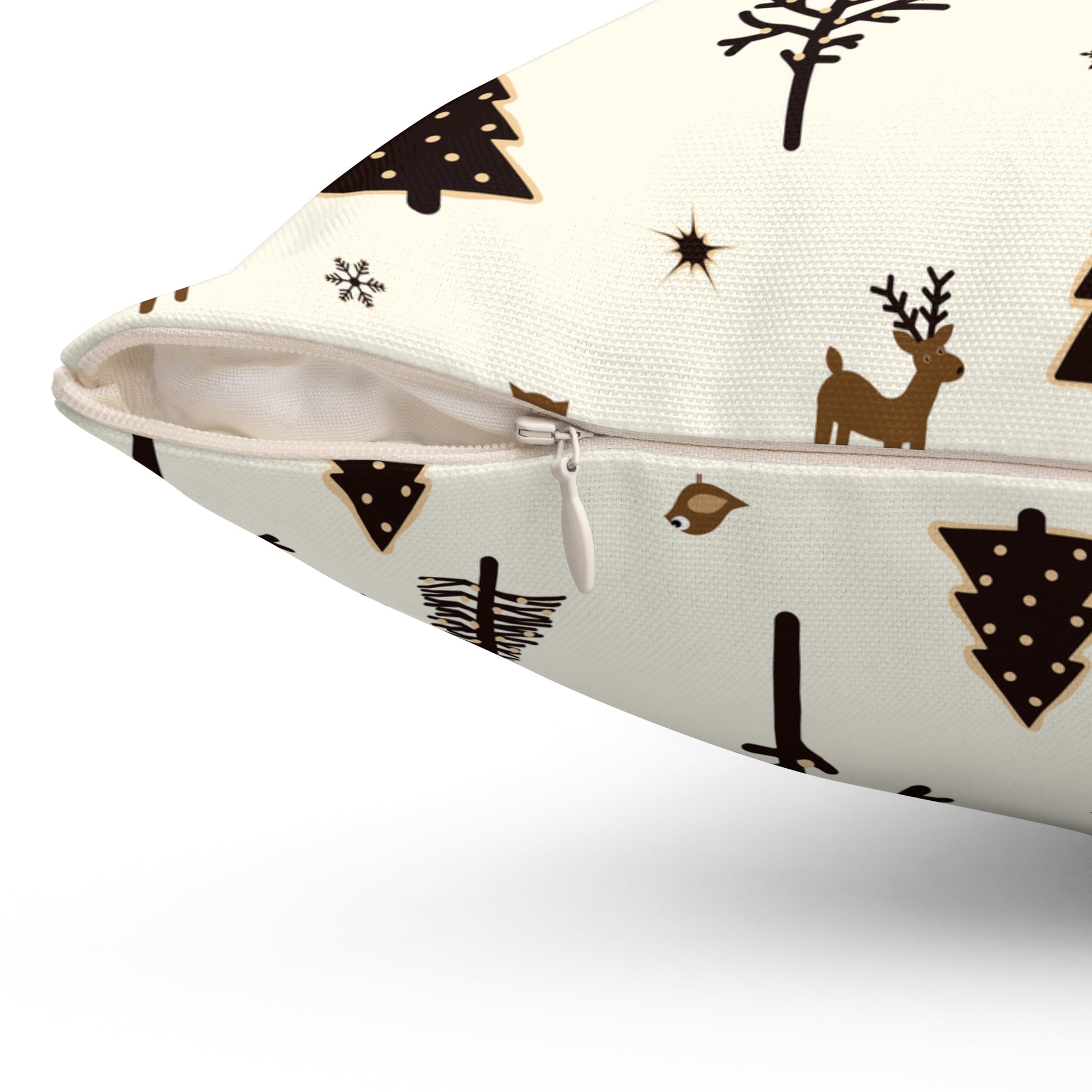 Cozy Holiday Square Pillow with Reindeer and Trees Design - NLG Studio Design