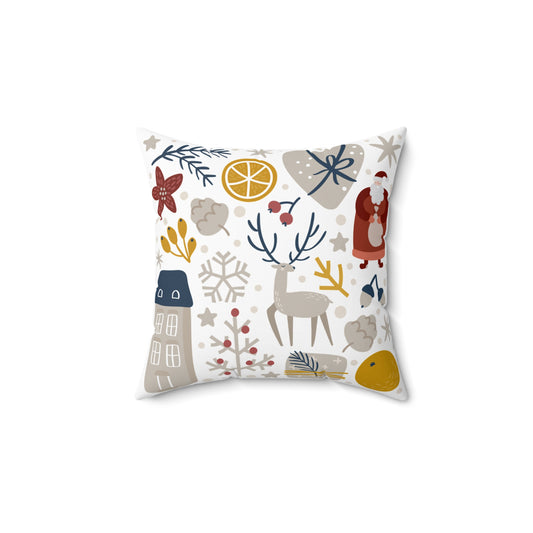 Festive Holiday Decorative Pillow with Santa and Reindeer - NLG Studio Design